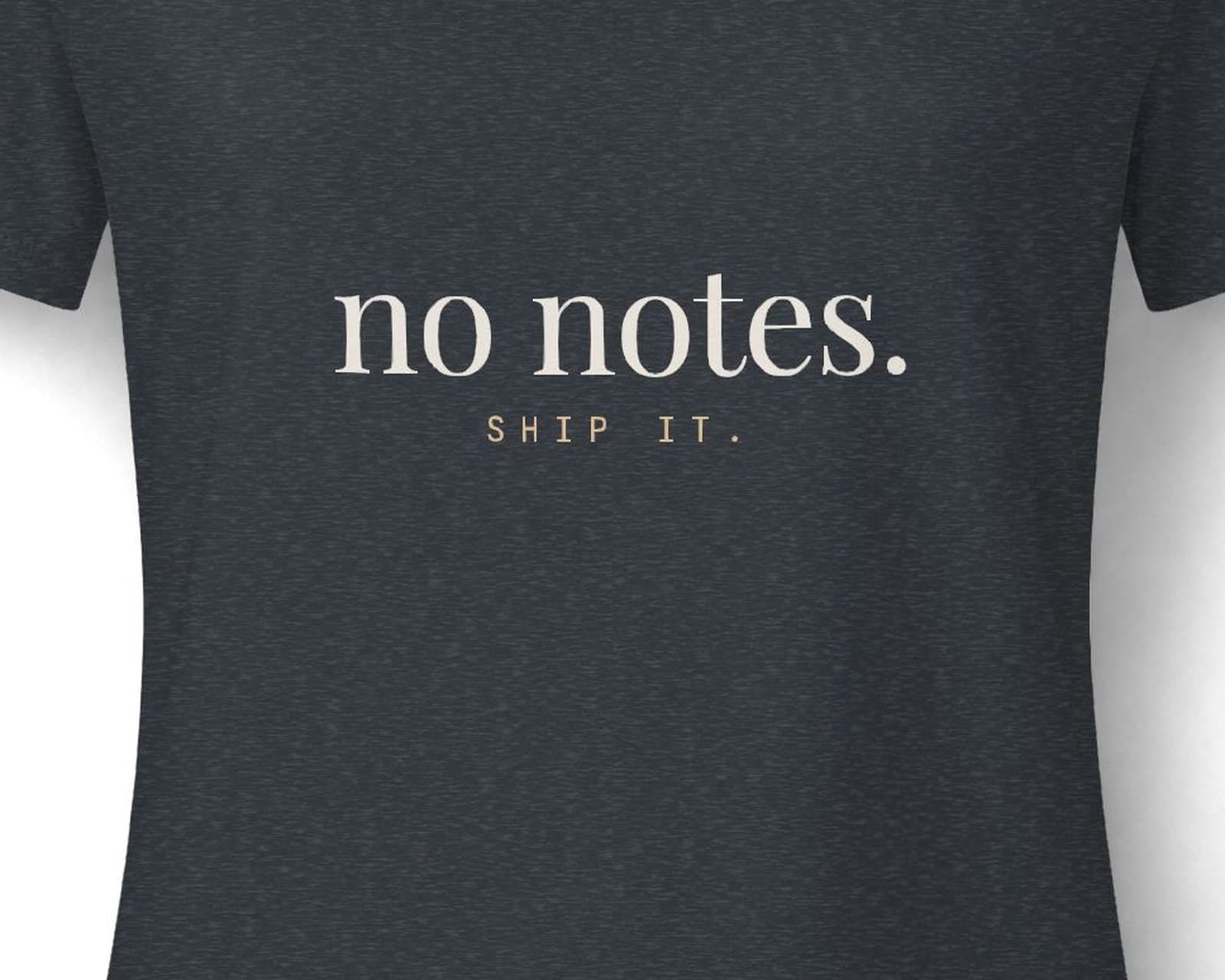 Close up of the chest print on the no notes tee