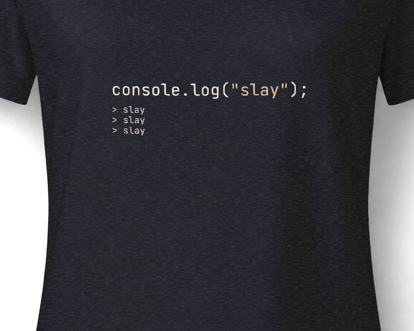 Close up of the chest print on the console.log slay tee