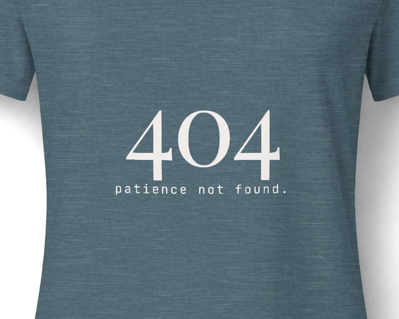 Close up of the chest print on the 404 patience not found tee