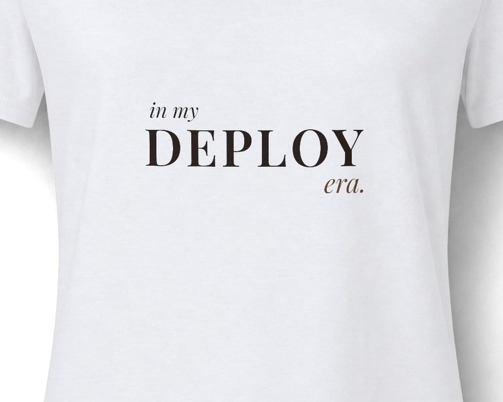 Close up of the chest print on the in my deploy era, in white tee