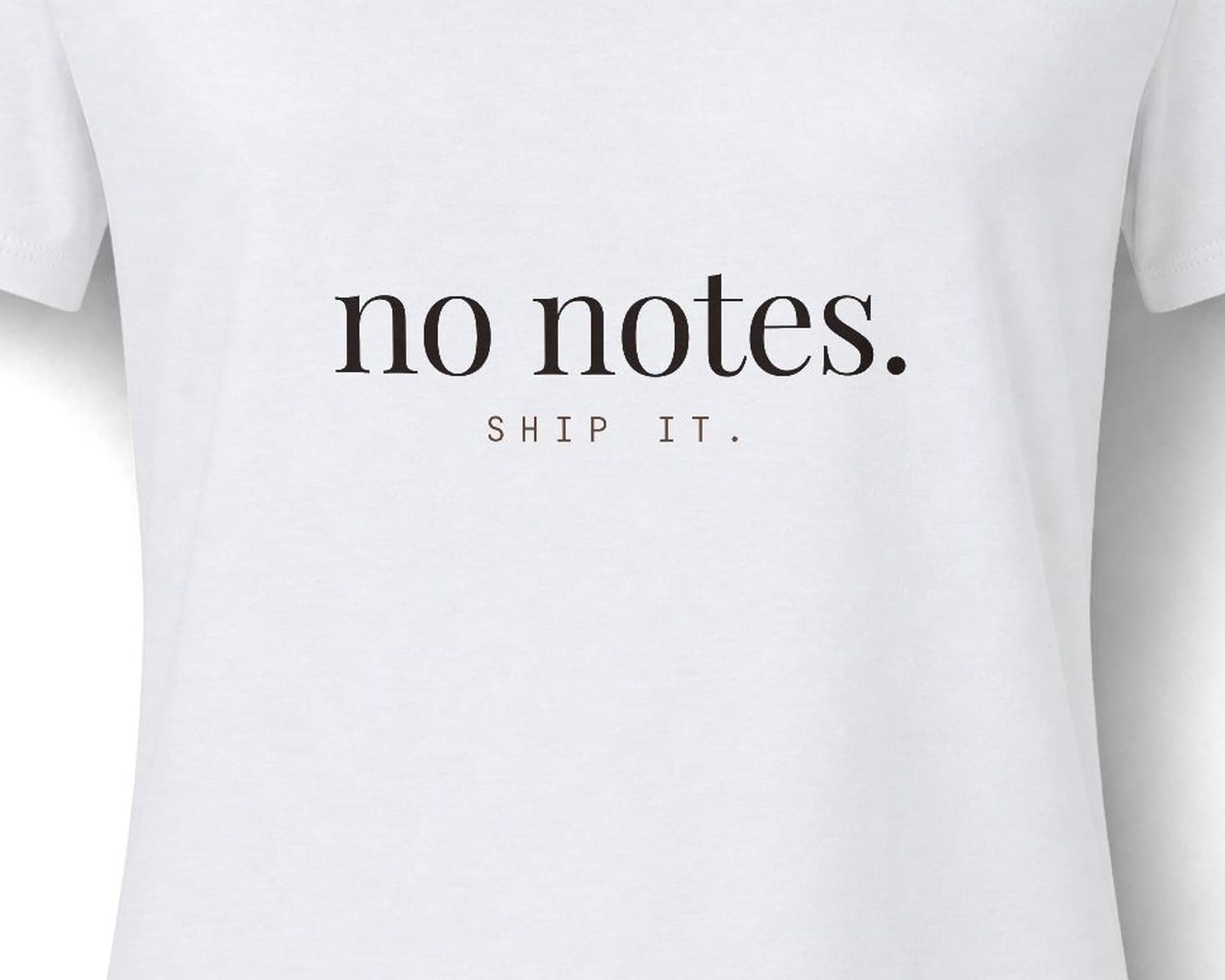 Close up of the chest print on the no notes, in white tee